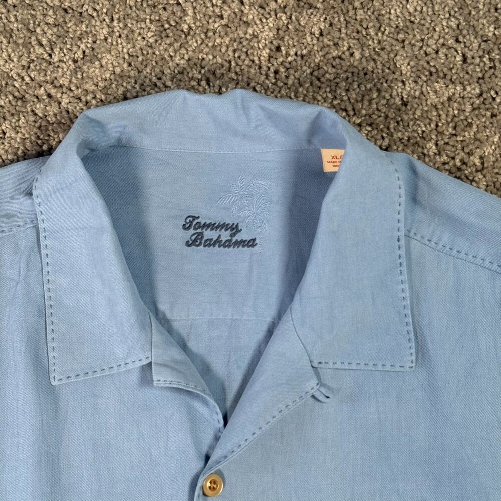 Tommy Bahama Light Blue Silk Camp Shirt Button Up Short Sleeve Resort Wear XL